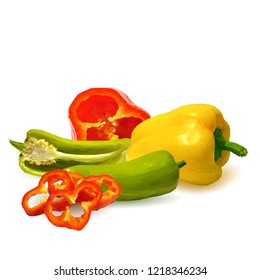Fresh, nutritious, tasty colored pepper. Vector illustration. Vegetables ingredients in triangulation technique. Pepper low poly.