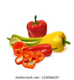 Fresh, nutritious, tasty colored pepper. Vector illustration. Vegetables ingredients in triangulation technique. Pepper low poly.