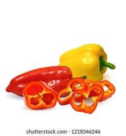 Fresh, nutritious, tasty colored pepper. Vector illustration. Vegetables ingredients in triangulation technique. Pepper low poly.