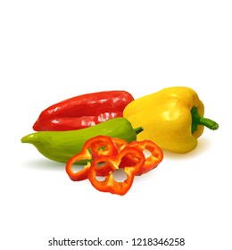 Fresh, nutritious, tasty colored pepper. Vector illustration. Vegetables ingredients in triangulation technique. Pepper low poly.