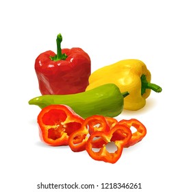 Fresh, nutritious, tasty colored pepper. Vector illustration. Vegetables ingredients in triangulation technique. Pepper low poly.