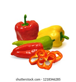 Fresh, nutritious, tasty colored pepper. Vector illustration. Vegetables ingredients in triangulation technique. Pepper low poly.