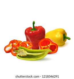 Fresh, nutritious, tasty colored pepper. Vector illustration. Vegetables ingredients in triangulation technique. Pepper low poly.