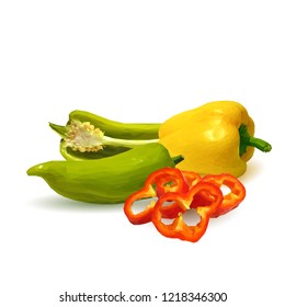 Fresh, nutritious, tasty colored pepper. Vector illustration. Vegetables ingredients in triangulation technique. Pepper low poly.