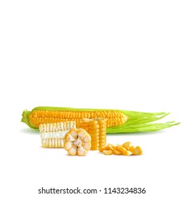 Fresh, nutritious, tasty corn. Elements for label design. Vector illustration. Ingredients in triangulation technique. Corn low poly.