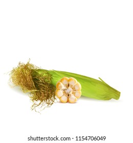 Fresh, nutritious, tasty corn. Elements for label design. Vector illustration. Ingredients in triangulation technique. Corn low poly.