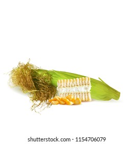 Fresh, nutritious, tasty corn. Elements for label design. Vector illustration. Ingredients in triangulation technique. Corn low poly.