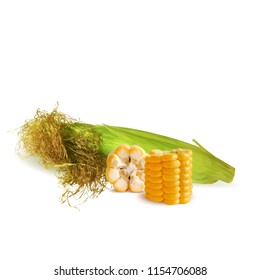 Fresh, nutritious, tasty corn. Elements for label design. Vector illustration. Ingredients in triangulation technique. Corn low poly.