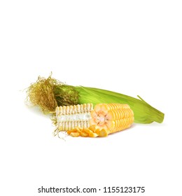 Fresh, nutritious, tasty corn. Elements for label design. Vector illustration. Ingredients in triangulation technique. Corn low poly.