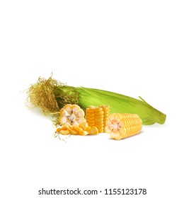 Fresh, nutritious, tasty corn. Elements for label design. Vector illustration. Ingredients in triangulation technique. Corn low poly.