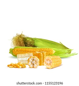 Fresh, nutritious, tasty corn. Elements for label design. Vector illustration. Ingredients in triangulation technique. Corn low poly.