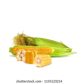 Fresh, nutritious, tasty corn. Elements for label design. Vector illustration. Ingredients in triangulation technique. Corn low poly.