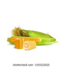 Fresh, nutritious, tasty corn. Elements for label design. Vector illustration. Ingredients in triangulation technique. Corn low poly.
