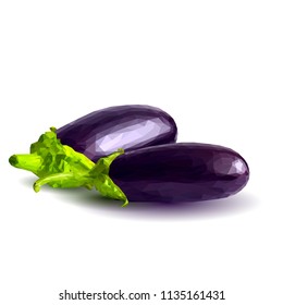 Fresh, nutritious, tasty eggplants. Delicious and healthy lunch. Vector illustration. Vegetables ingredients in triangulation technique. Eggplants low poly. Cutting vegetable. 