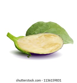 Fresh, nutritious, tasty eggplants. Delicious and healthy lunch. Vector illustration. Vegetables ingredients in triangulation technique. Eggplants low poly. Cutting vegetable. 