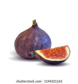 Fresh, nutritious, tasty figs. Delicious and healthy dessert. Elements for label design. Vector illustration. Fruits ingredients in triangulation technique. Figs low poly. 