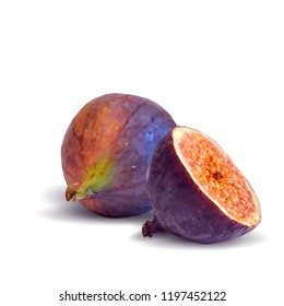 Fresh, nutritious, tasty figs. Delicious and healthy dessert. Elements for label design. Vector illustration. Fruits ingredients in triangulation technique. Figs low poly. 