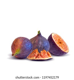 Fresh, nutritious, tasty figs. Delicious and healthy dessert. Elements for label design. Vector illustration. Fruits ingredients in triangulation technique. Figs low poly. 