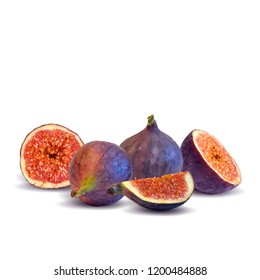 Fresh, nutritious, tasty figs. Delicious and healthy dessert. Elements for label design. Vector illustration. Fruits ingredients in triangulation technique. Figs low poly. 