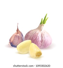 Fresh, nutritious, tasty garlic. Garlic sauce. Delicious seasoning. Vector illustration. Vegetables ingredients in triangulation technique. Garlic low poly.