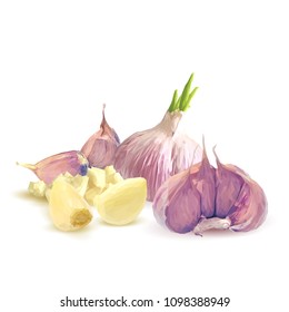 Fresh, nutritious, tasty garlic. Garlic sauce. Delicious seasoning. Vector illustration. Vegetables ingredients in triangulation technique. Garlic low poly.