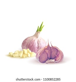 
Fresh, nutritious, tasty garlic. Garlic sauce. Delicious seasoning. Vector illustration. Vegetables ingredients in triangulation technique. Garlic low poly.
