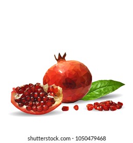 Fresh, nutritious, tasty garnet. Vector illustration. Fruits ingredients in triangulation technique. Garnet low poly.