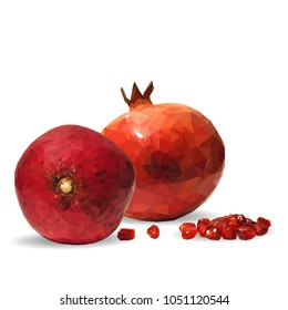 Fresh, nutritious, tasty garnet. Vector illustration. Fruits ingredients in triangulation technique. Garnet low poly.