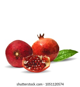 Fresh, nutritious, tasty garnet. Vector illustration. Fruits ingredients in triangulation technique. Garnet low poly.