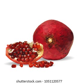 Fresh, nutritious, tasty garnet. Vector illustration. Fruits ingredients in triangulation technique. Garnet low poly.