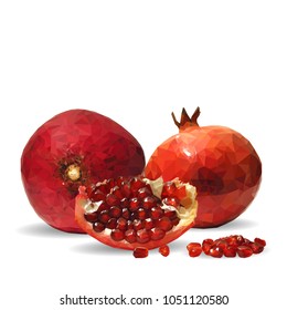 Fresh, nutritious, tasty garnet. Vector illustration. Fruits ingredients in triangulation technique. Garnet low poly.