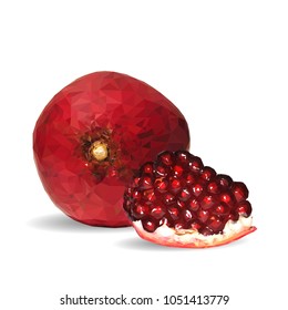 Fresh, nutritious, tasty garnet. Vector illustration. Fruits ingredients in triangulation technique. Garnet low poly.