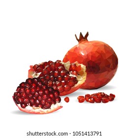 Fresh, nutritious, tasty garnet. Vector illustration. Fruits ingredients in triangulation technique. Garnet low poly.