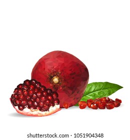 Fresh, nutritious, tasty garnet. Vector illustration. Fruits ingredients in triangulation technique. Garnet low poly.