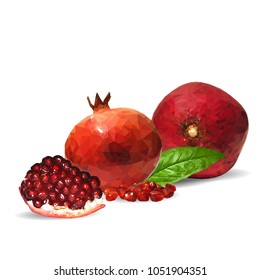 Fresh, nutritious, tasty garnet. Vector illustration. Fruits ingredients in triangulation technique. Garnet low poly.