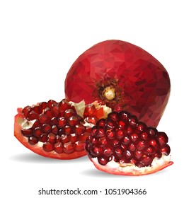 Fresh, nutritious, tasty garnet. Vector illustration. Fruits ingredients in triangulation technique. Garnet low poly.