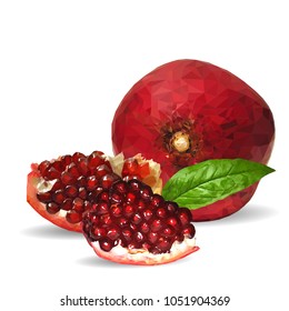 Fresh, nutritious, tasty garnet. Vector illustration. Fruits ingredients in triangulation technique. Garnet low poly.