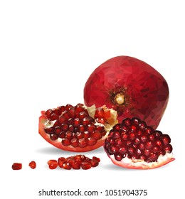 Fresh, nutritious, tasty garnet. Vector illustration. Fruits ingredients in triangulation technique. Garnet low poly.