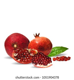 Fresh, nutritious, tasty garnet. Vector illustration. Fruits ingredients in triangulation technique. Garnet low poly.