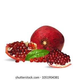 Fresh, nutritious, tasty garnet. Vector illustration. Fruits ingredients in triangulation technique. Garnet low poly.