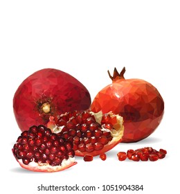 Fresh, nutritious, tasty garnet. Vector illustration. Fruits ingredients in triangulation technique. Garnet low poly.