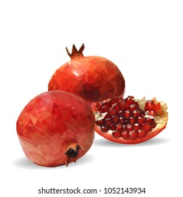 Fresh, nutritious, tasty garnet. Vector illustration. Fruits ingredients in triangulation technique. Garnet low poly.