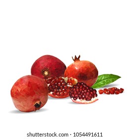 Fresh, nutritious, tasty garnet. Vector illustration. Fruits ingredients in triangulation technique. Garnet low poly.