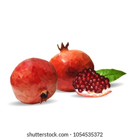 Fresh, nutritious, tasty garnet. Vector illustration. Fruits ingredients in triangulation technique. Garnet low poly.