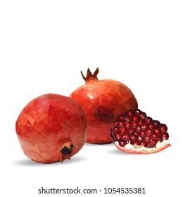 Fresh, nutritious, tasty garnet. Vector illustration. Fruits ingredients in triangulation technique. Garnet low poly.