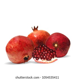 Fresh, nutritious, tasty garnet. Vector illustration. Fruits ingredients in triangulation technique. Garnet low poly.