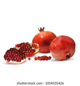 Fresh, nutritious, tasty garnet. Vector illustration. Fruits ingredients in triangulation technique. Garnet low poly.