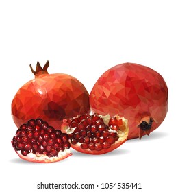Fresh, nutritious, tasty garnet. Vector illustration. Fruits ingredients in triangulation technique. Garnet low poly.
