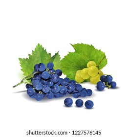 Fresh, nutritious, tasty grapes. Delicious and healthy dessert. Elements for label design. Vector illustration. Fruits ingredients in triangulation technique. Grapes low poly. 