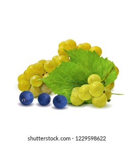 Fresh, nutritious, tasty grapes. Delicious and healthy dessert. Elements for label design. Vector illustration. Fruits ingredients in triangulation technique. Grapes low poly. 
